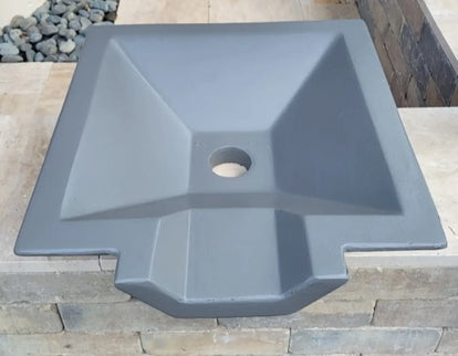 Grey Travertine TessaRai Square Fire/Water Bowl Kit empty shell shown before burner and media installation