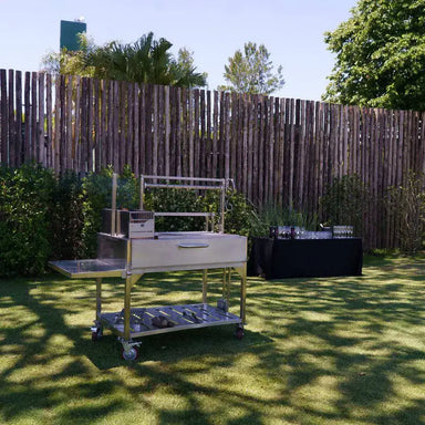 Tagwood BBQ23SS XL Santa Maria grill outdoor backyard setup on grass with prep table