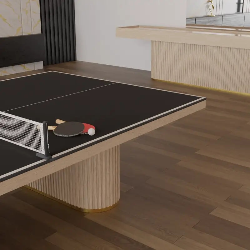 Arts Gameroom Deluxe Ping Pong Table - Top View with paddle and ball