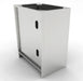 Rear perspective of the Sunstone outdoor kitchen base cabinet showing the enclosed side panel and the structural kickplate base for stable outdoor mounting.