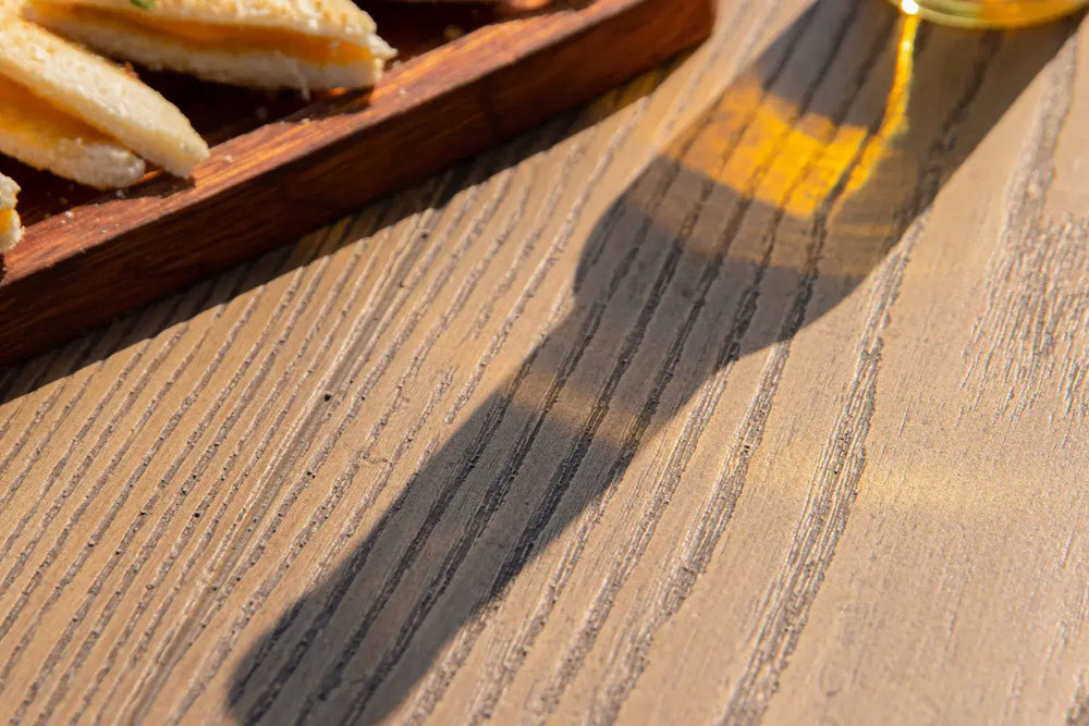 Elementi OFG224 Rova Fire Bar Table Close up detail of wood used