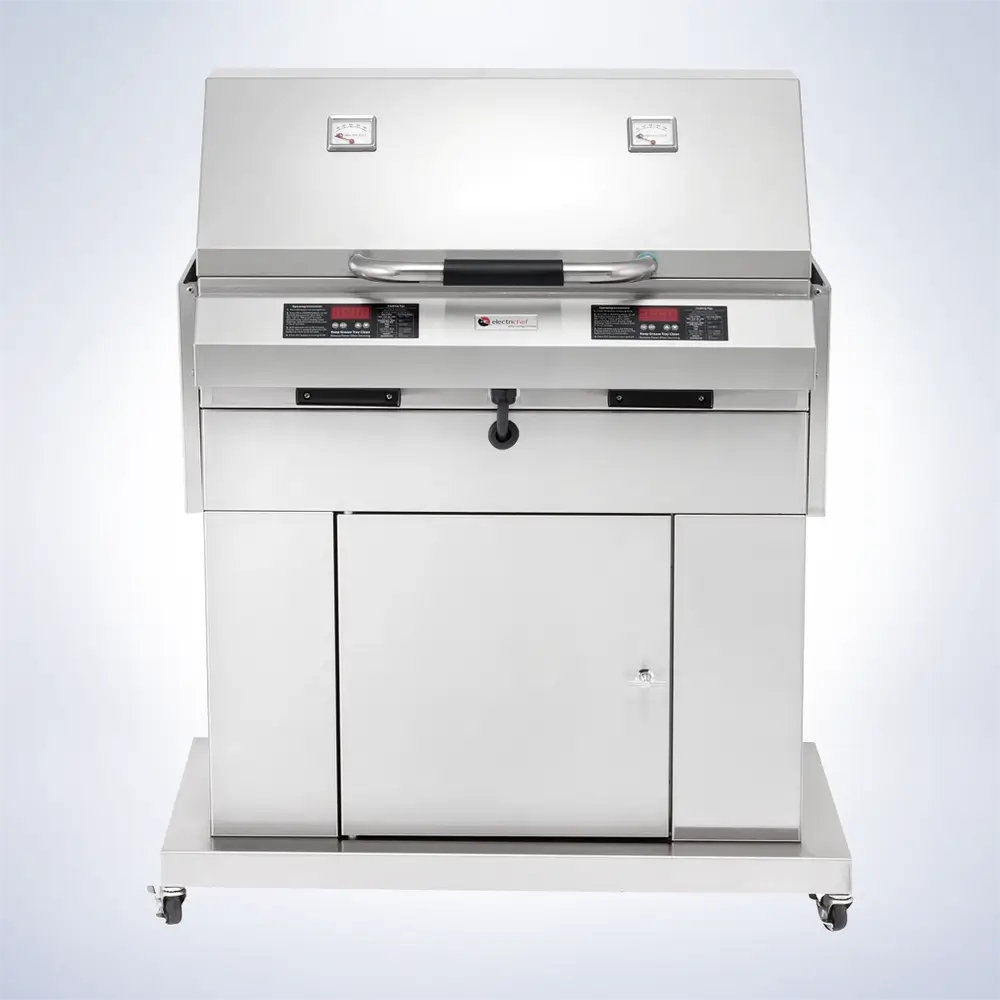 ElectriChef Ruby 32-Inch Grill Front Angle View – Compact and durable marine-grade electric grill with dual digital control panels.