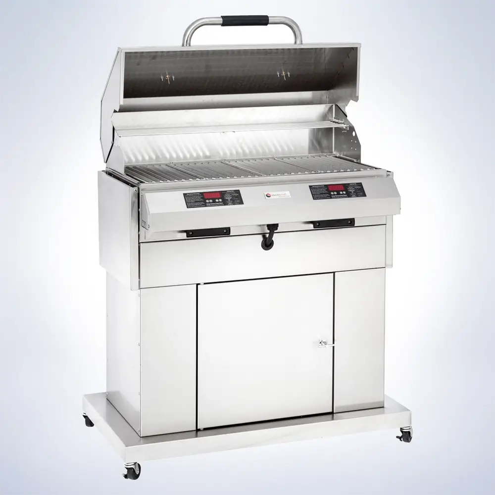 ElectriChef Ruby 32″ Electric Grill with Open Lid – Spacious grilling surface with digital dual control panel and stainless steel construction.