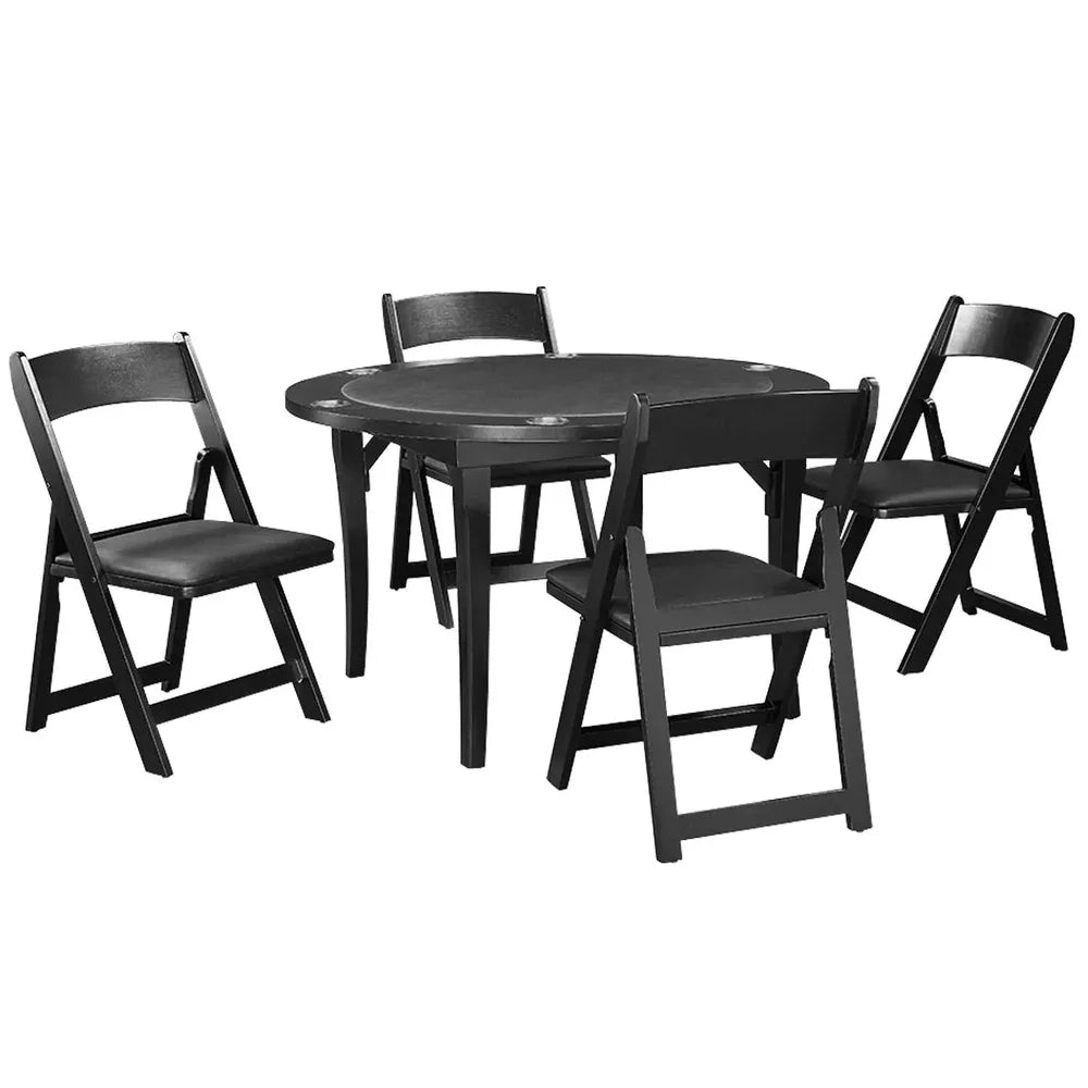 RAM Game Room FLDGTBL BLK 48-inch folding game table set with four chairs