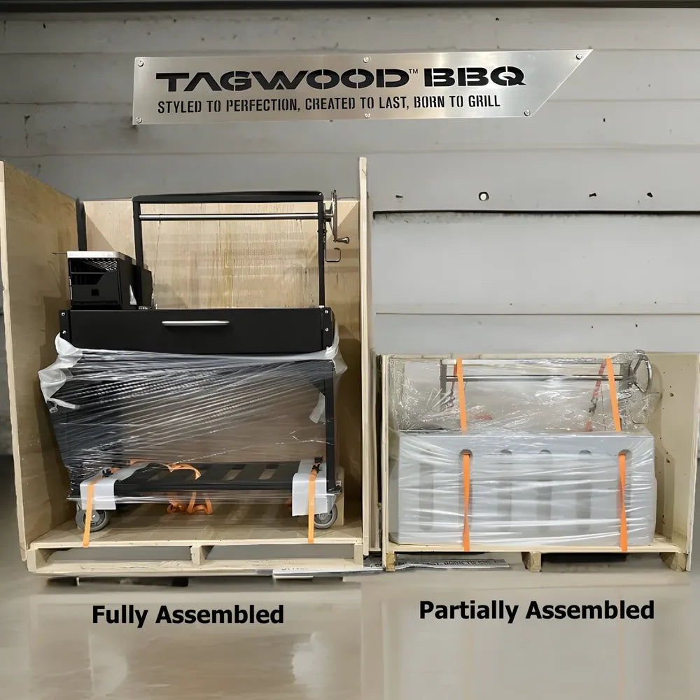 Tagwood BBQ03SI Santa Maria grill fully assembled vs partially assembled packaging