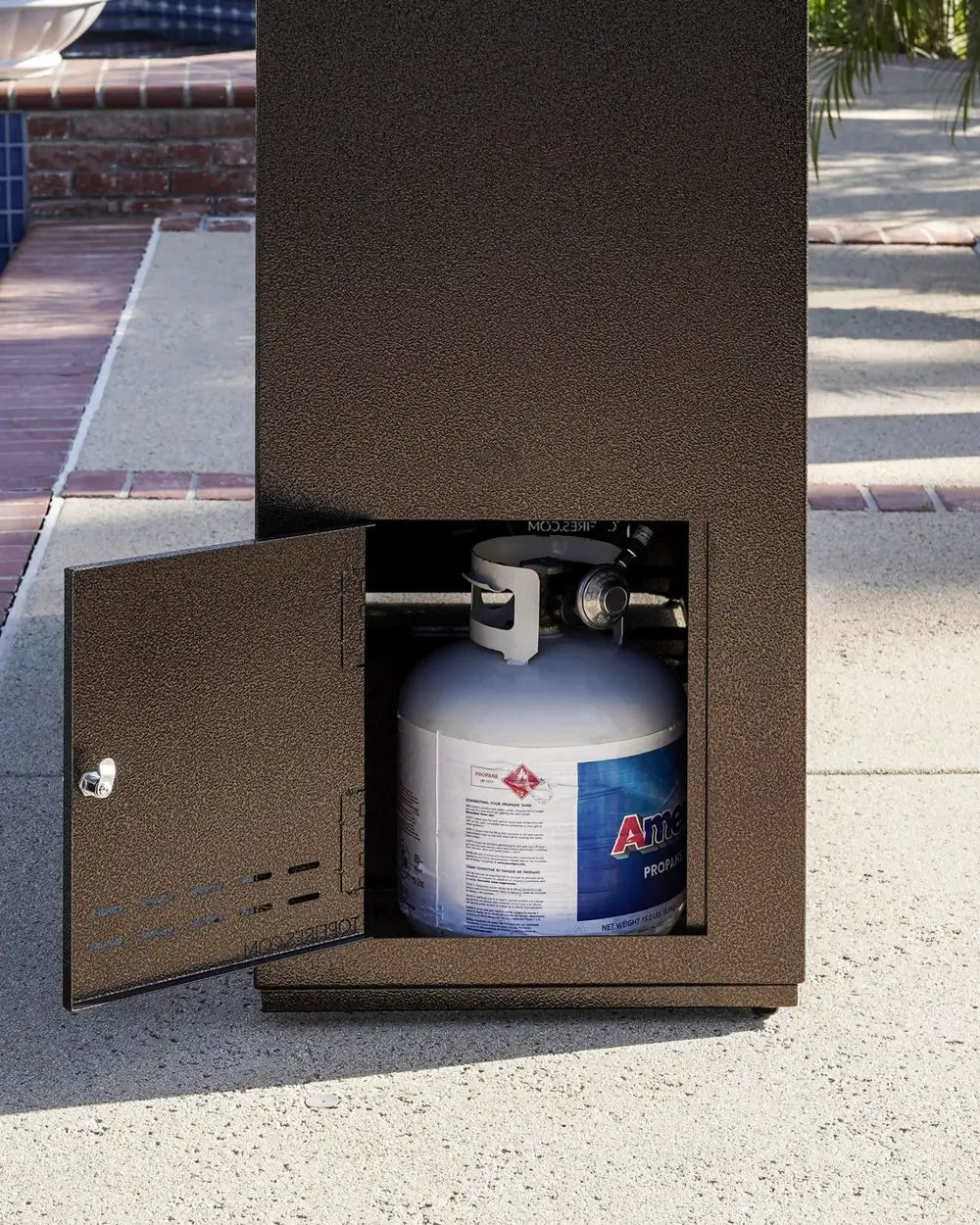 The Outdoor Plus Williams Fireplace – Powder Coat Finish Propane Tank Container 