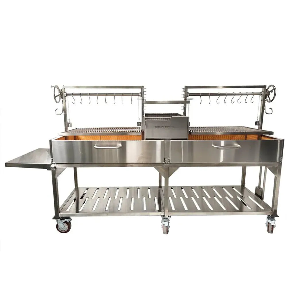 Tagwood BBQ24SS Double Santa Maria grill 304 stainless steel dual crank grilling system front view