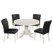 RAM Game Room GTBL48 AW 48-inch round dining table set with four black upholstered chairs
