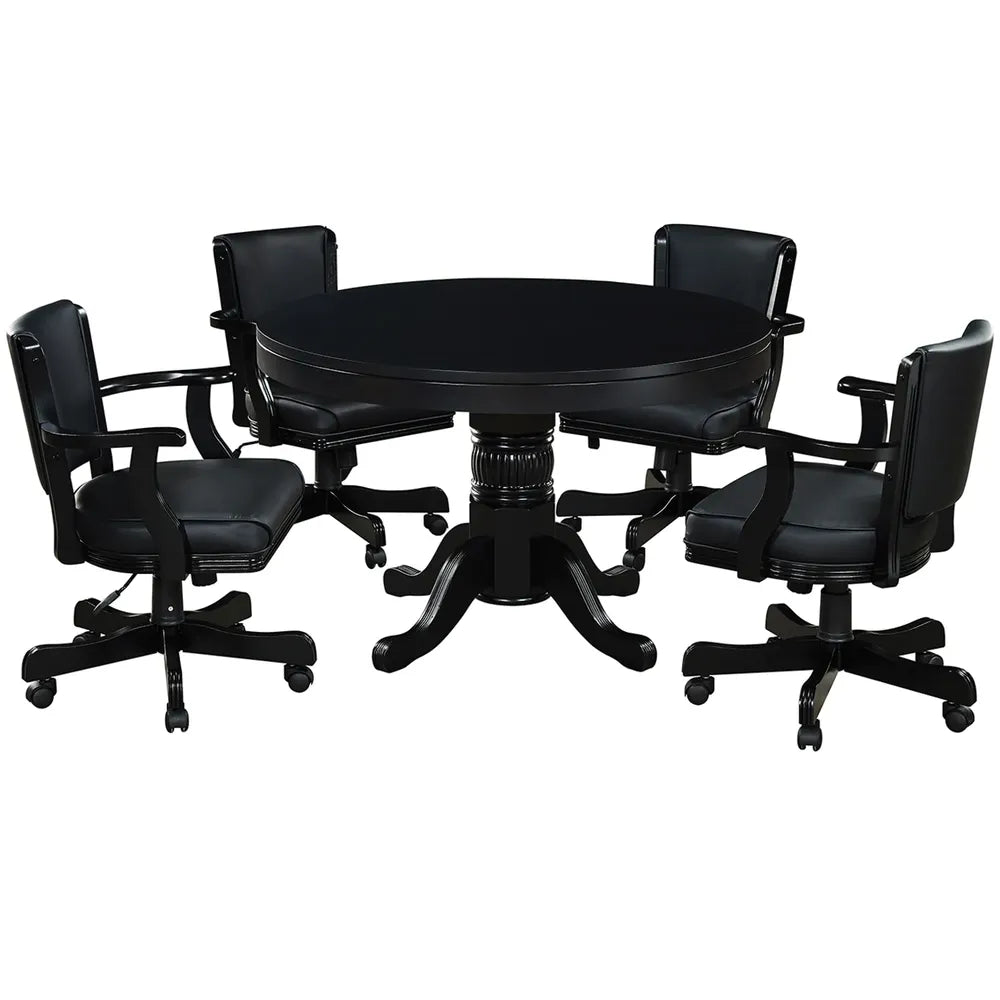 RAM Game Room GTBL48 BLK 48-inch round dining and game table set with four black swivel chairs