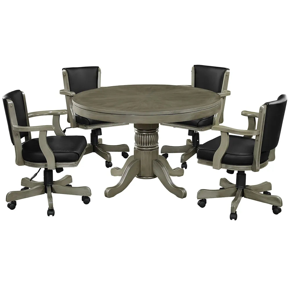 RAM Game Room GTBL48 SL 48-inch round 2-in-1 game table set with four swivel chairs in slate finish