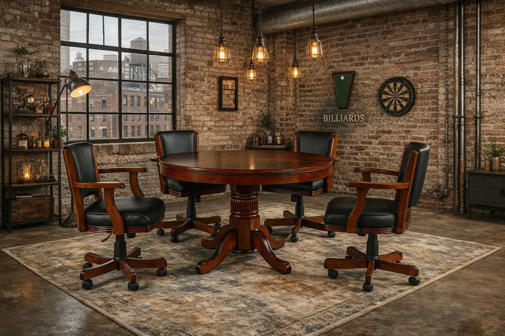 RAM Game Room GTBL48 CAP 48-inch 2-in-1 game table set in rustic loft game room setting