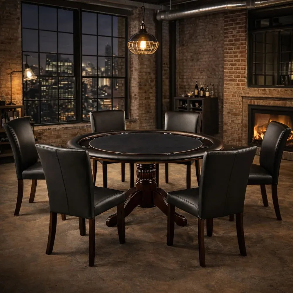 RAM Game Room GTBL60 CAP 60-inch round 2-in-1 game table set with chairs in cappuccino finish