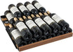 Double-stacked wine bottle configuration on a single Allavino glide-out shelf, showcasing how to maximize the 119-bottle capacity of the VSW11955S-1SL refrigerator.