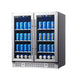 Stainless steel KingsBottle KBU165B2 30-inch beverage center stocked with canned drinks for a home bar or kitchen.