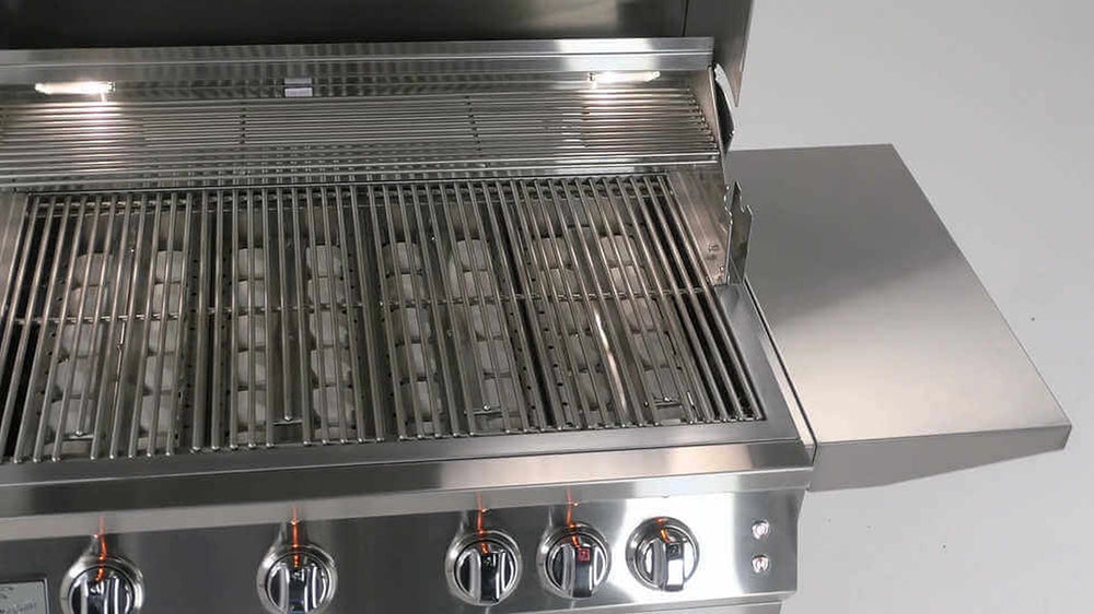 KoKoMo 5 Burner Grill with Cart Focused on Grates and Briquette Burning System
