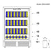 KingsBottle KBU145BW2 wine fridge capacity diagram showing bottle storage layout.