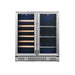 KingsBottle KBU165BW dual-zone beverage and wine fridge, front view with stainless steel framed glass doors.