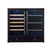 KingsBottle KBU190BW front view with black framed glass doors, empty interior with wooden and glass shelves.
