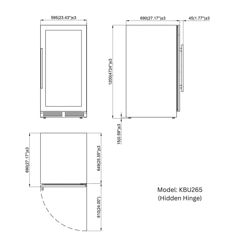 KingsBottle KBU265BX-FG LHH Dimensions