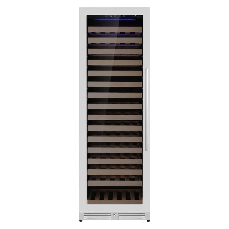KingsBottle KBU425WX wine fridge with stainless steel door and left hinge, modern design with full glass front.