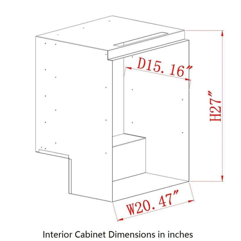 KingsBottle KBU55M interior cabinet dimension illustration showing depth, width, and height in inches.