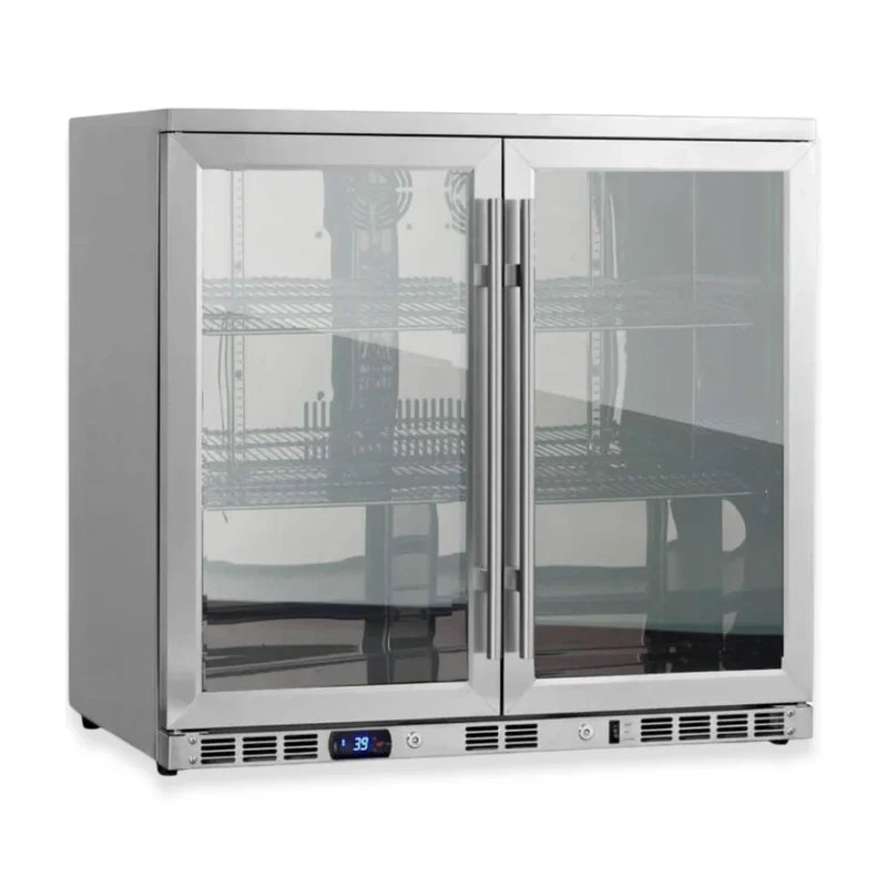 KingsBottle KBU56M beverage fridge empty interior view showing adjustable shelves.