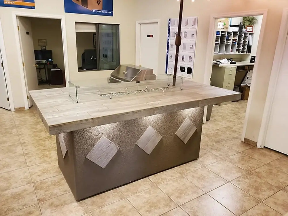 KoKoMo Baja outdoor kitchen island with grill and fridge - lifestyle shot