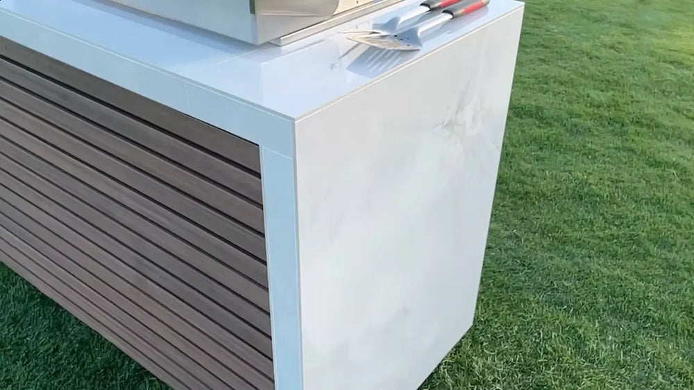 shiplap island corner with marble finish