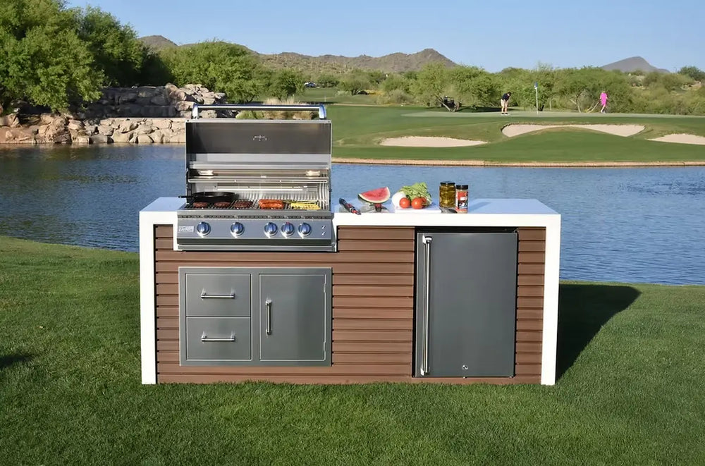 shiplap grill island with lid open