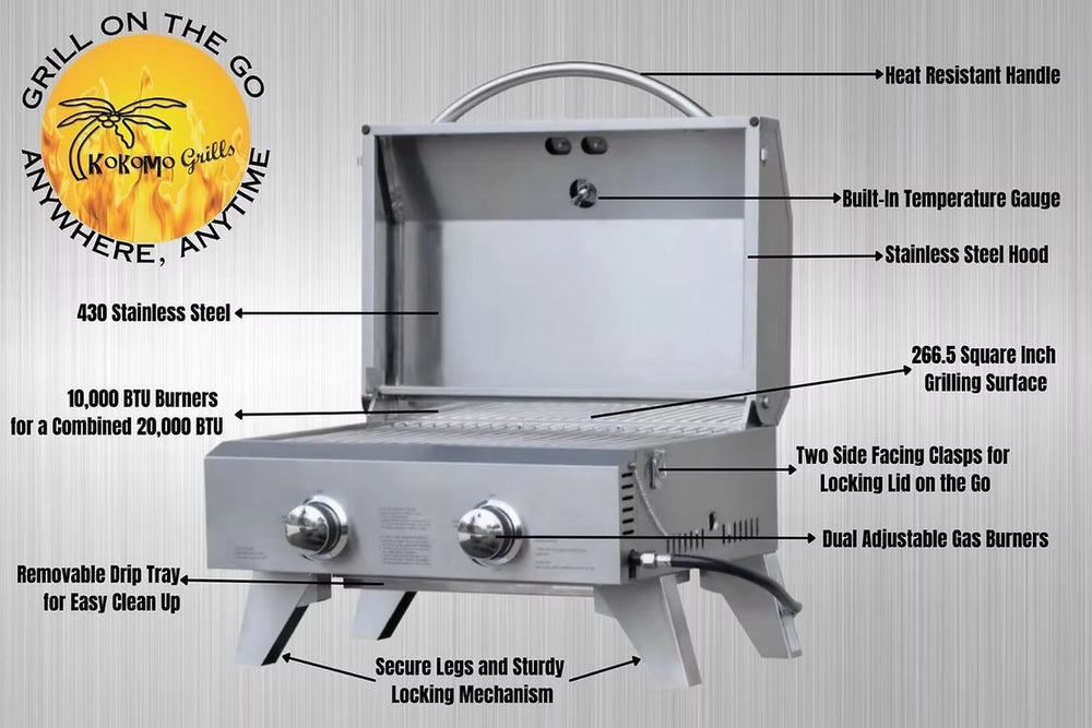 Kokomo Grill KO-PTBL €œGrill on the Go€� Portable Stainless Steel Gas Grill