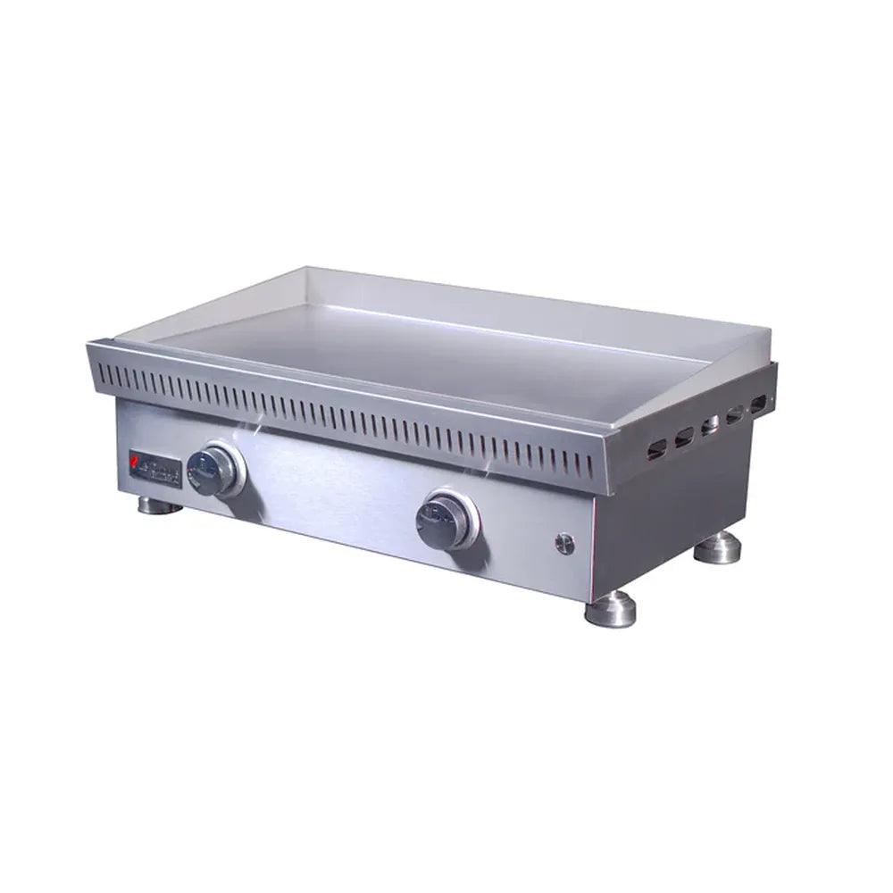 Rear angled view of Le Griddle OML75C3 gas griddle with 3mm plate