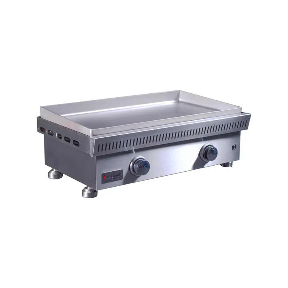 Angled front view of Le Griddle OML75C6 stainless steel gas griddle