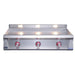 Le Griddle OML105P3 gas griddle with red illuminated 3-burner control knobs