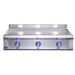 Le Griddle OML105P3 gas griddle with blue illuminated 3-burner control knobs