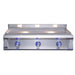 Le Griddle OML105P6 gas griddle with blue illuminated 3-burner control knobs