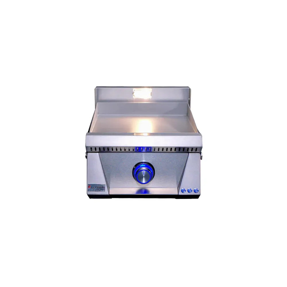 Le Griddle OML40P3 gas griddle with front grease tray and blue illuminated knob