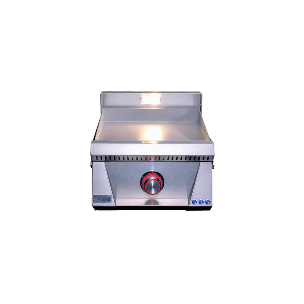 Le Griddle OML40P3 gas griddle with red control knob light and illuminated plate