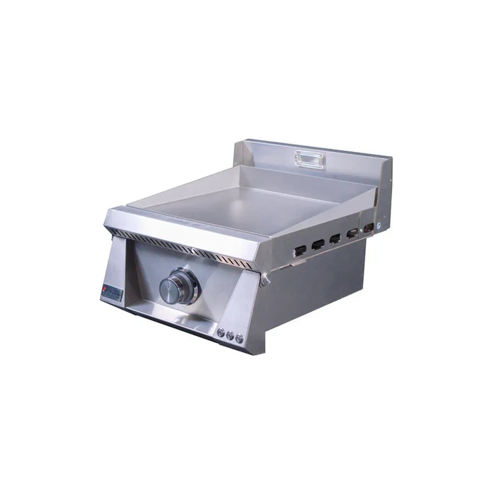 Le Griddle OML40P3 gas griddle, side angle, stainless 3mm cooking plate