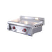 Angled view of Le Griddle Pro Series 75 2-burner gas griddle with red knobs