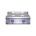 Le Griddle OML75P6 gas griddle, 6mm plate, front view with blue illuminated knobs