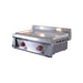 Angled view of Le Griddle OML75P6 gas griddle with red illuminated knobs