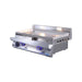 Le Griddle OML75P6 gas griddle with open grease tray and blue illuminated knobs