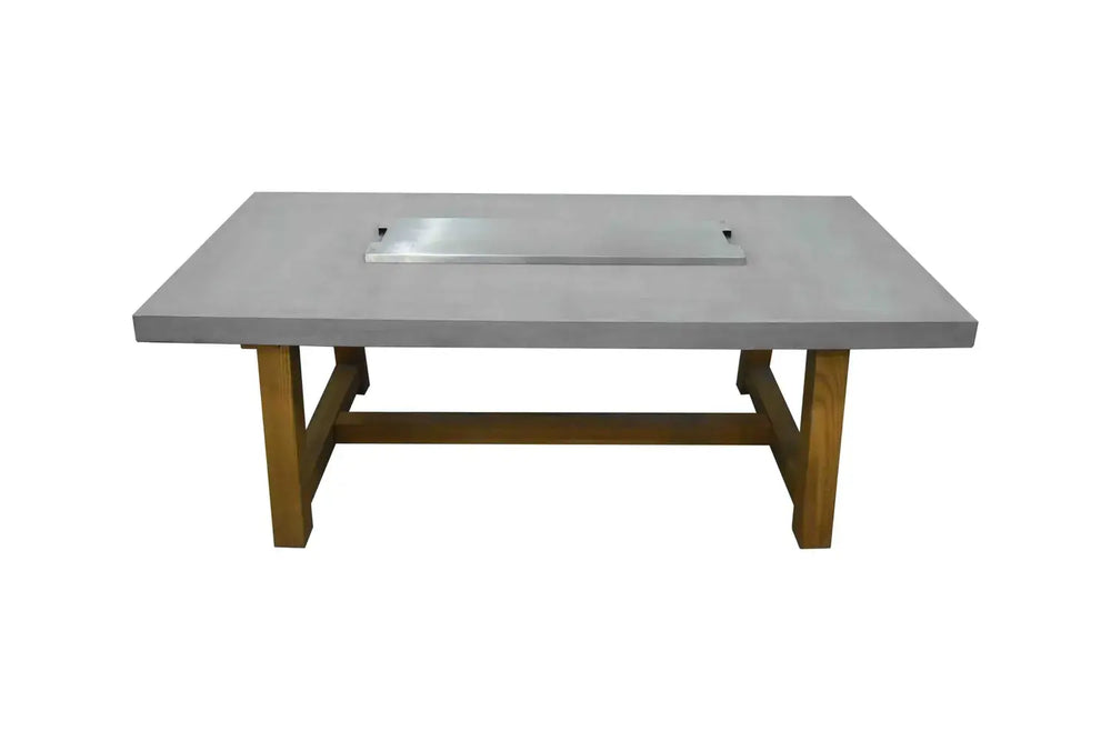 Elementi OFG201 Sonoma Dining Fire Table 45k BTU with its protective stainless steel burner lid installed.