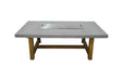 Elementi OFG201 Sonoma Dining Fire Table 45k BTU with its protective stainless steel burner lid installed.