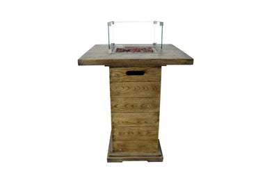 Lit Elementi OFG224 Rova Fire Bar Table 40k BTU with gray concrete finish and lava rocks.