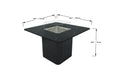 Technical dimension diagram for the Elementi Plus OFP202BB Brugge Bulgaria Black dining fire table, indicating a length of 157.5 cm, width of 76.2 cm, and a taller dining height of 71.5 cm.