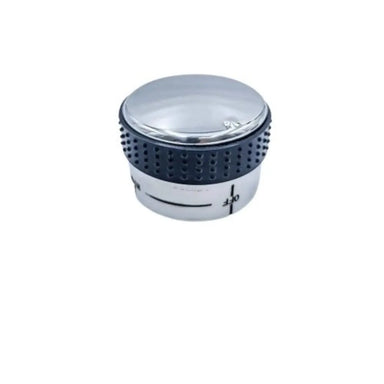 Sunstone P-Knob-S grill and side burner replacement control knob, stainless finish with black grip ring and indicator markings on white background.