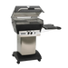 Broilmaster 25-inch P3X Premium Gas Grill open on a stainless steel post mount with side shelves