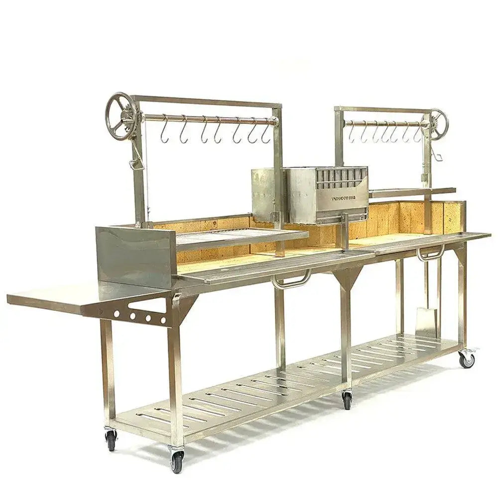 Tagwood BBQ04SS Double Santa Maria grill 304 stainless steel dual crank system front angle view