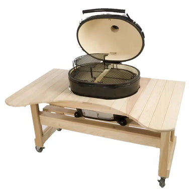 Primo PG00600 Curved Cypress Table For XL Oval Kamado - Shown With Oval XL